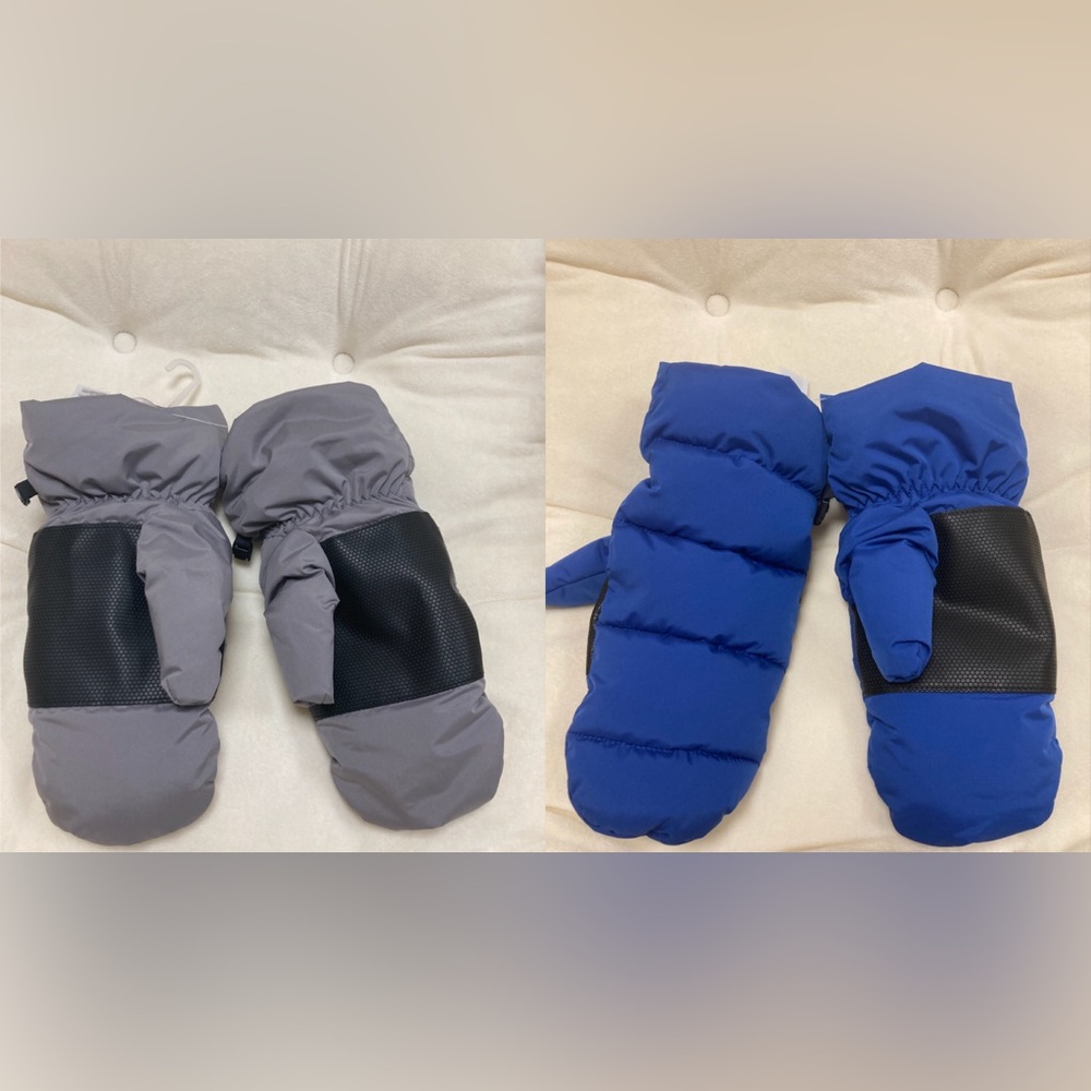 NWT OLD NAVY WATER-RESISTANT PUFFER SNOW MITTENS S/M UNISEX BLUE/GRAY